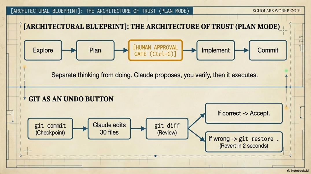 Plan mode trust architecture and git undo